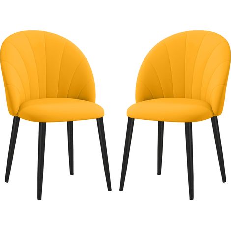 Set de 2 Chaises de Salle à Manger, Chaises de Cuisine Modernes avec Dossier en Coquille et Pieds en Métal, Chaise en Velours avec Rembourrage pour Cuisine, Chambre à Coucher, Bureau et Salon, Jaune (1/5)