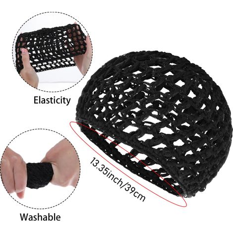 Bonnet cache-cheveux en maille crochetée pour femmes aux cheveux noirs, bandeau en maille pour femmes noires, bonnet snood court et épais en rayonne tricotée, ornement de nuit en filet pour femmes (1/2)