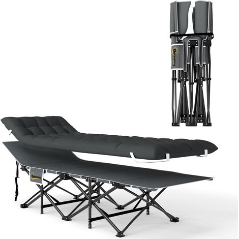 Lit de camping pliant avec matelas amovible, appui-tête et sac de transport 186 x 68 x 37 cm Noir (1/5)