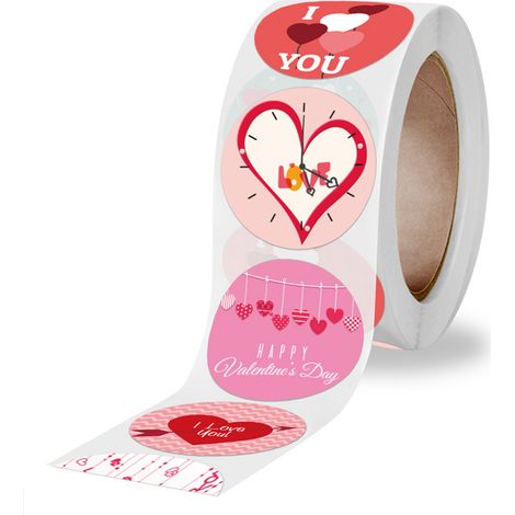 1 Rouleau Étiquettes Adhésives Rondes Thème Amour Décoration Fête Cadeau Saint-Valentin Papier Plastique Verre (1/5)