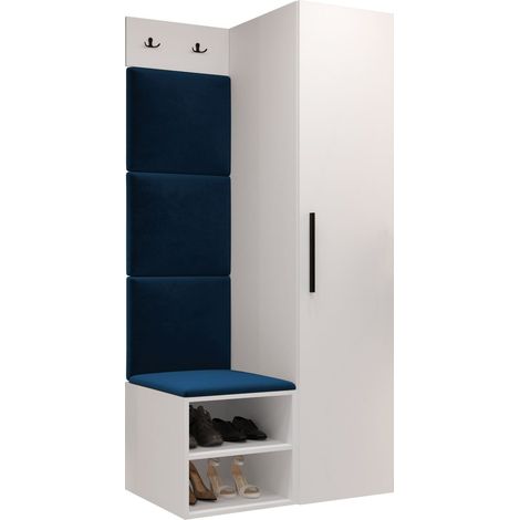 Meuble d'entrée Nitos III, Blanc, 191x82x50cm, Tissu, Stratifié, Murale, À poser (1/5)