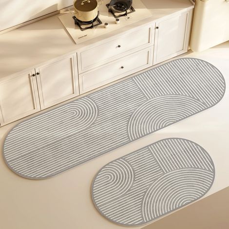 LAN Texture unie - 1 4060cm (Terre de diatomées) Tapis de sol absorbant et antidérapant en terre de diatomées, facile à nettoyer, de forme ovale, adapté à une utilisation dans la salle à manger et la (1/5)