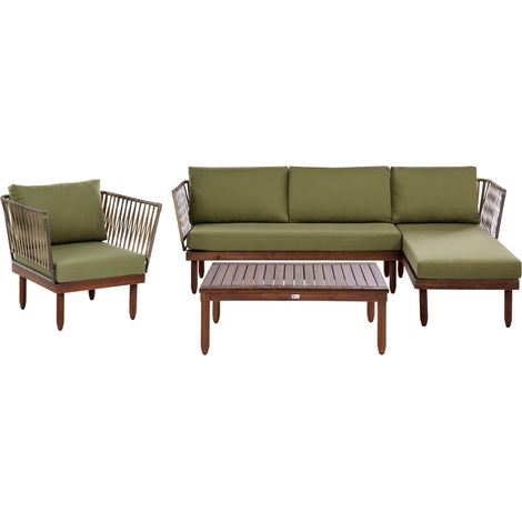 Set Lounge da Esterno con Angolo Sinistro Poltrona e Tavolino in Legno di Acacia Marrone Scuro e Verde Cremona (1/5)