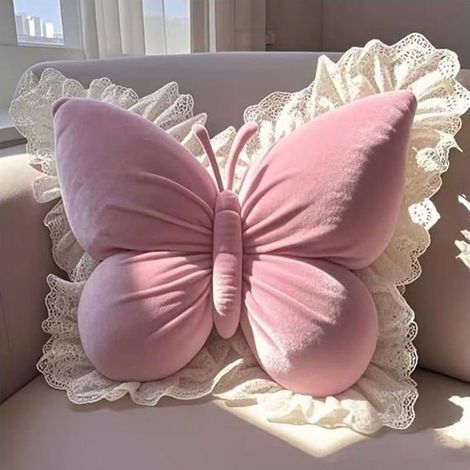 1 Dekokissen, Schmetterlingsform, Samt und Spitze, Füllung aus PP-Baumwolle, 40 x 45 cm, für Sofa, Bett, Stuhl (1/5)