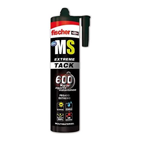 fischer - Solución Total Agarre Extremo 600kg Negro 290ml  Pegamento fuerte  Adhesivo y Sellante MS Polímero  Uso Interior y Exterior  Pintable y Resistente a Impactos