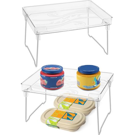 Etagères pour armoires de cuisine, étagères empilables, étagères supplémentaires pour la cuisine, l'armoire, le bureau, en plastique et métal, transparentes (1/5)
