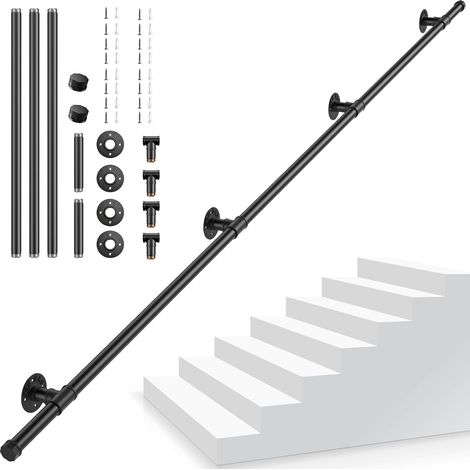 Main Courante pour Escalier, Main Courantes Escalier Interieur Exterieur, Tuyau en Acier Galvanisé Industriel Antidérapant, Rampe d'escalier Noire pour Cuisine Salle de Bain Jardin, 2,5M (1/5)