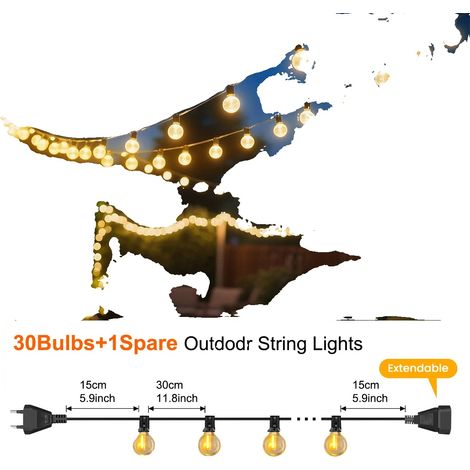 Guirlande lumineuse à ampoules LED, design étanche, connectable pour une utilisation en extérieur, 9M 30Ampoules, Prise EU-d (1/2)
