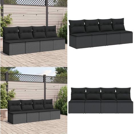 Canapé de jardin avec coussins 4 places noir résine tressée - Canapé De Jardin - Meuble De Jardin - Salon De Jardin - Résine Tressée - Rotin Synthétique - Home & Living (1/5)