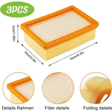 3 pezzi Filtro per aspirapolvere per kit Karcher, per filtro di ricambio Karcher WD4/WD5/WD6/MV4/MV5/MV6, filtri plissettati piatti, per filtro antipolvere/odori (1/4)