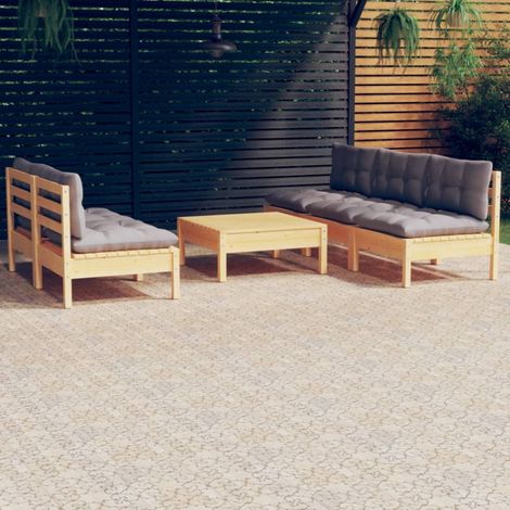 6-tlg. Garten-Lounge-Set mit Grauen Kissen Kiefernholz vidaXL (1/5)