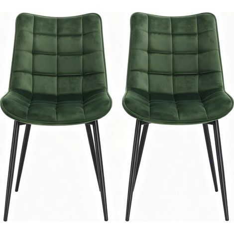 Juego de 2 sillas de comedor de terciopelo verde oscuro con patas metálicas (1/5)