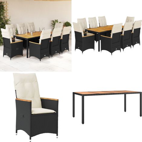 Ensemble à manger de jardin 9pcs coussins noir résine tressée - Salon De Jardin - Mobilier De Jardin - Set De Salon De Jardin - Chaises Pliantes - Table De Jardin - Home & Living