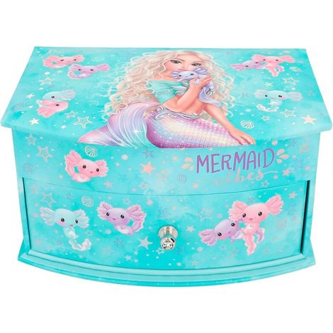 Depesche 12440 TOPModel Mermaid - Joyero pequeño en Turquesa con Motivo de Sirena, joyero con Espejo y Tapa abatible (1/5)
