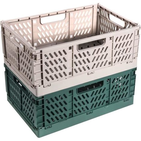 Caisses De Rangement Pliables En Plastique, Pour Fruits, Panier De Rangement Pliable, Panier En Plastique, Boîtes De Transport 2Pcs (1/4)