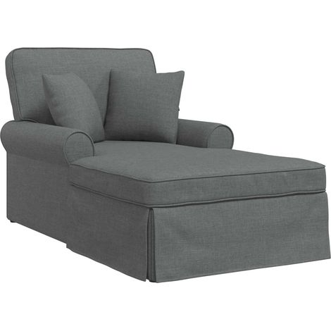 Chaise lounge avec jupe avec coussin 3 pcs Gris foncé tissu
