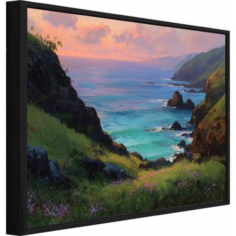 Tableau sur toile avec cadre noir – Paysage océanique – 120 x 80 cm (1/5)