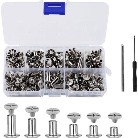 Lot de 110 vis à tête cruciforme en métal pour laisse de chien, 4 mm, avec tournevis pour cuir, livres de bricolage, scrapbooking (1/5)