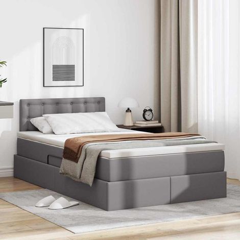 Bett mit Stauraum und LED mit LED Grau 120 x 200 cm Kunstleder