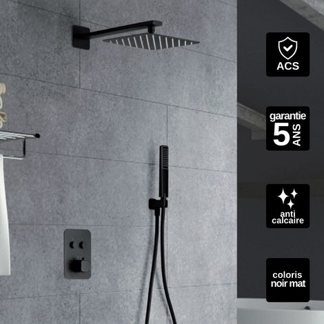 Colonne de Douche Encastrée avec Mitigeur Thermostatique noir mat anti-calcaire - Design Moderne - MADEIRA IMEX (1/5)