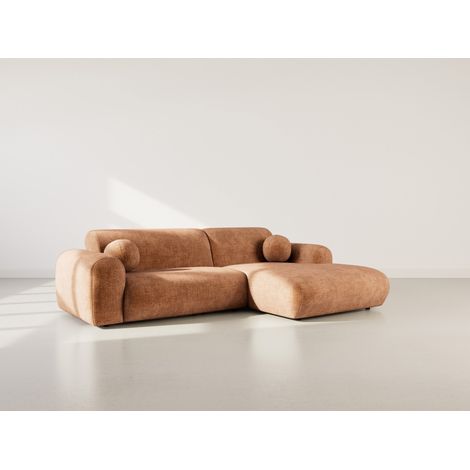 Louise - canapé d'angle droit 4 places en velours texturé - terracotta