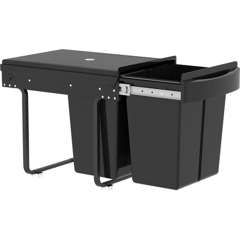 HOMCOM Kitchen Cupboard Bin with 40L Dual Compartment, Pull Out Bin, Black (1/5)