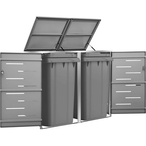 Abri pour deux poubelles, Cache-poubelle, Hangar à Poubelles 138x77,5x115,5 cm Inox LKOWF92531 (1/5)