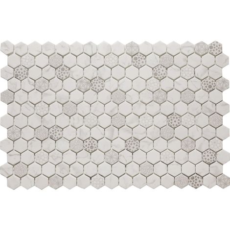 Gepresstes Glasmosaik auf Netz für Bad und Küche 52 cm x 34 cm - Hexa calacatta 0.166m 2