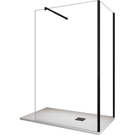 Eck-Duschkabine begehbare 200 cm hohe transparente 8-mm-Glaswand Schwarzer Rahmen mit Zubehör 75X110 REVERSIBEL