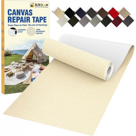 Tissu Autocollant Reparation Beige, 8x160cm Patch Autocollant Textile Imperméable en Toile, Extérieur Patch Réparation Tissu pour Canapés, Siège Auto, Tentes, Bâche, Auvents, Parasol (1/5)