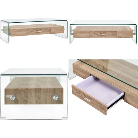 Table basse Clair 98x45x31 cm Verre trempé - Table Basse Design Moderne - Table Basse Contemporaine - Table Basse Avec Rangement - Table Basse Verre Trempé - Meuble TV - Home & Living (1/5)