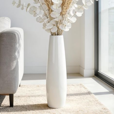 Vase de Sol Haut en céramique Blanc 60 cm, décoration Minimaliste pour Maison, Salon, Mariage, Fleurs et Herbe de la Pampa, Design Chic et Moderne (1/5)