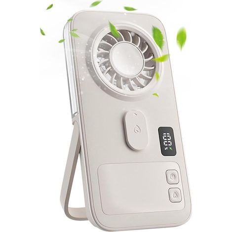 Mini ventilateur portable rechargeable avec brumisation d'eau, ventilateur compact pour voyage, maison, bureau, extérieur et plage, blanc (1/5)