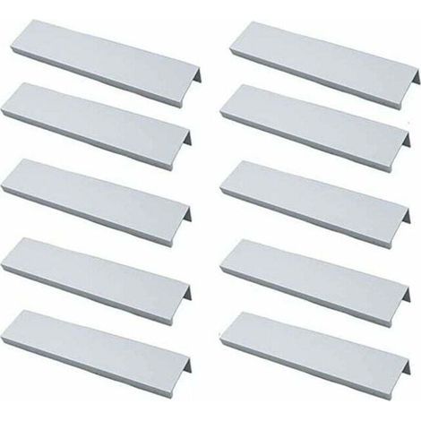 Lot de 10 Poignée Profil Poignée de Meuble Cuisine - Poignée Invisible Poignee de Meuble Brossé Poignée Meuble argent en Alliage d'Aluminium Entraxe 96mm (1/4)
