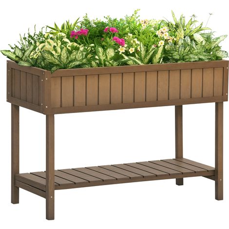 Quadratisches Hochbeet mit Ablagen, Maße 110 x 46 x 76 cm (L x B x H), 8 Fächer, Bewässerungseinsätze, Tannenholz