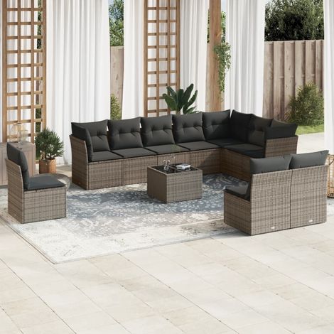 vidaXL Set Divani da Giardino 11 pz con Cuscini in Polyrattan Grigio (1/3)