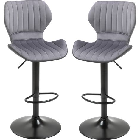 Lot de 2 Tabouret de Bar Design Contemporain Hauteur d'assise réglable 60-82 cm pivotant 360° Repose-Pied Velours Gris (1/5)