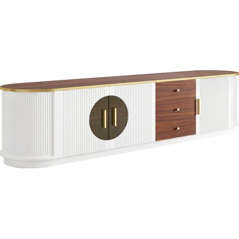 Meuble TV style luxe, meuble bas, verre brun, corps en MDF, poignées en aluminium, bords arrondis, effet de rainures verticales (1/5)