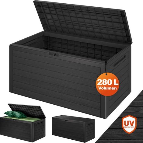 Coffre de jardin 116x43x55cm plastique effet bois 280L rangement (1/4)