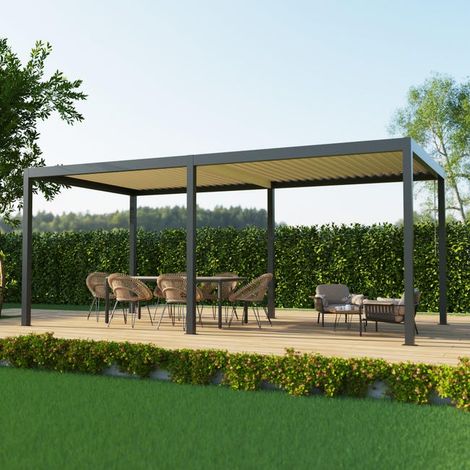 Pergola Bioclimatique Aluminium Autoportante Anthracite 6x3 Manuelle S ORIAL France (1/5)