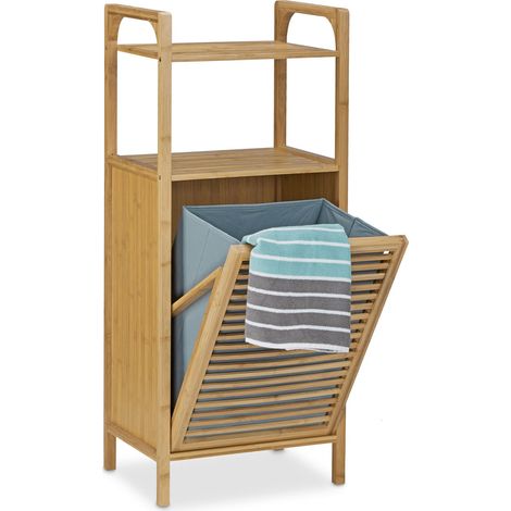 Relaxdays – Étagère de salle de bain avec panier à linge en bambou 25 litres – Dimensions H 95 x L 40 x P 30 cm – Amovible et pliant – Pour pièces humides