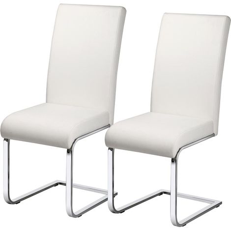 Yaheetech Set 2 Sedie da Pranzo Moderne Cucina Ufficio in Ecopelle e Acciaio Cromato Bianco (1/5)