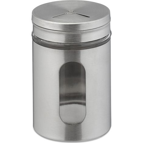 Lot de 6 saupoudreuses à épices XL pratiques rangement cuisine 15 x 10 x 10 cm en verre inox (1/5)