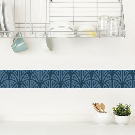 Frise adhésive autocollante Tromso Bleu, 15 cm X 300 cm, décoration murale eventail bleu géométrique, 150 cm (1/2)