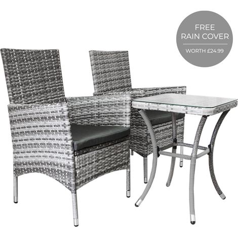 Jardí - Set Bistro da Giardino di Vimini Protezione Anti-UV con Tavolino e Due Poltron Sedie Copn Cuscini 5cm Copertura Anti-Pioggia 2 Posti - Grigio Chiaro (1/5)