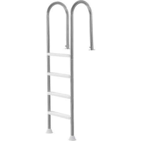 Escalera para Piscina, 4 Escalones con Pasamanos Dobles y Escalones, Acero Inoxidable, Carga de 120 kg, para Piscinas Enterradas con Plataforma Montada, 600 x 445 x 1825 mm, Plata + Blanco (1/5)