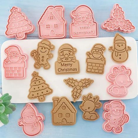 Set di otto formine per biscotti 3D per decorazioni natalizie, torte e pasticcini per feste, dettagliate, adatte al contatto con gli alimenti e creative - Crezuo