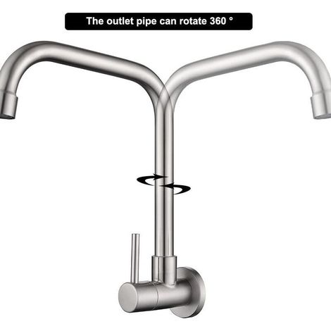 Robinet de cuisine mural moderne pour évier d'eau froide, bec pivotant, robinet en acier inoxydable (1/3)