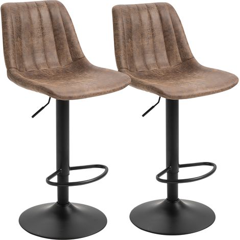 Set 2 Sgabelli da Bar con Schienale, Poggiapiedi e Altezza Regolabile Stile Industriale, Marrone
