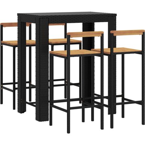5 Piece Garden Bar Set Black Poly Rattan&Solid Wood Acacia vidaXL (1/4)